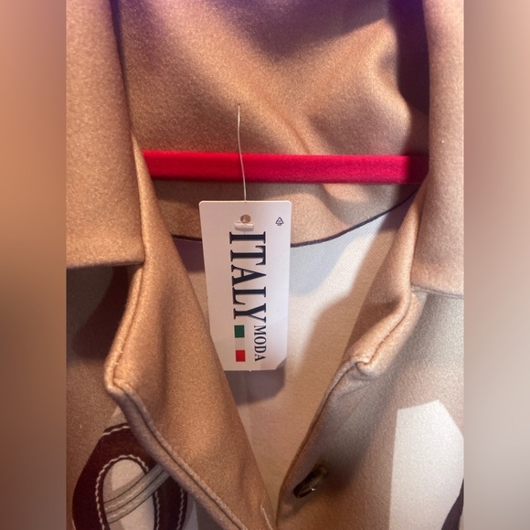 Brown, Beige, & Cream Oversized Coat w/Chain Links Pattern Design, NWT - Picture 11 of 13